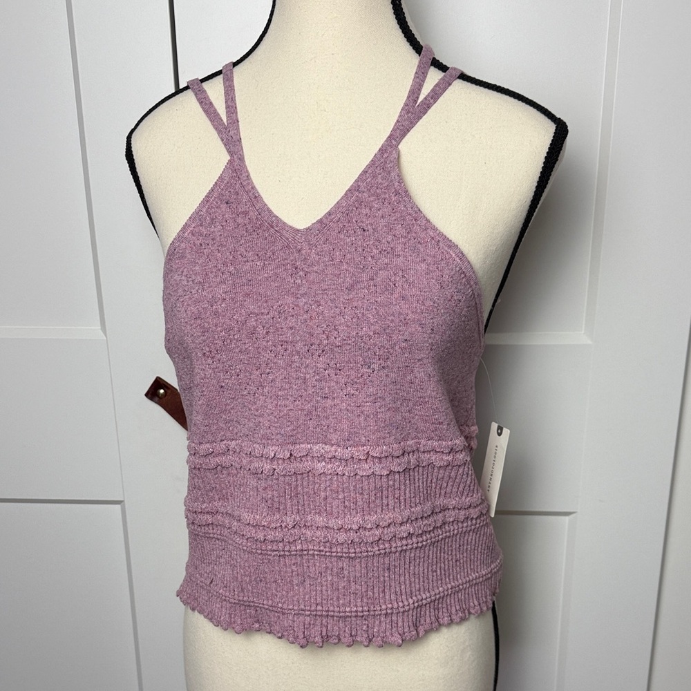 NWT Anthropologie ribbed knit bohemian tank top skinny strap Cottag core pink